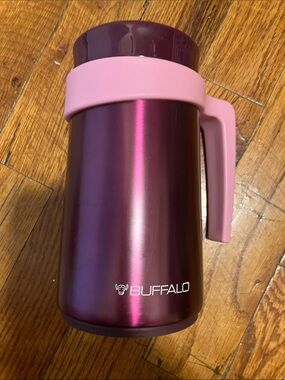 Buffalo David Bitton Metallic Plum Travel Mug with Pink Handle